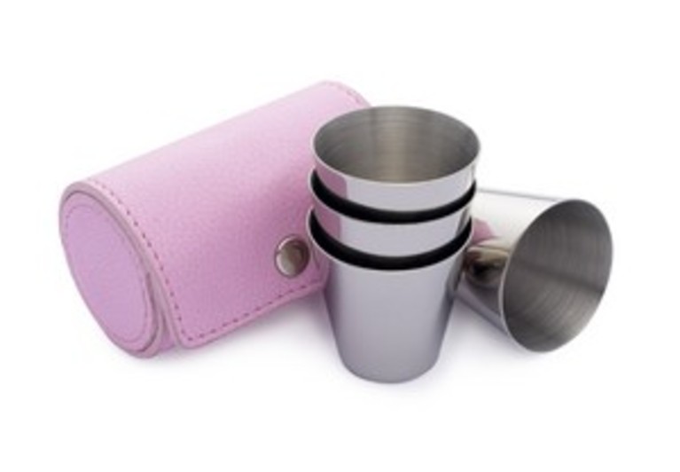 Pink Leather Set of Four Tot Cups