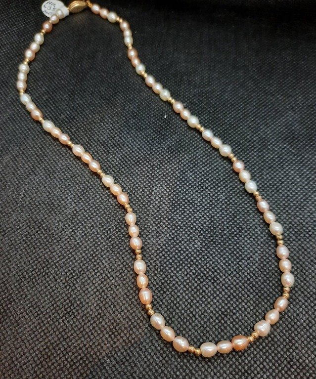 9ct Gold Cream, Peach and Pink Rice Pearls