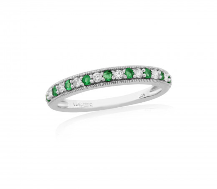 9ct White Gold Emerald & Diamond Half Eternity Ring