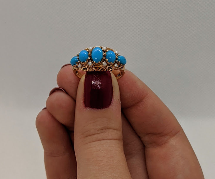9ct Yellow Gold Turquoise & Seed Pearl Ring RC1225TQ