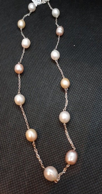 Large Cultured Pearl Silver Chain Necklace MKS9218