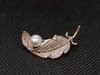 Silver Cubic Zirconia and Freshwater Pearl Leaf Brooch T132BR Thumbnail